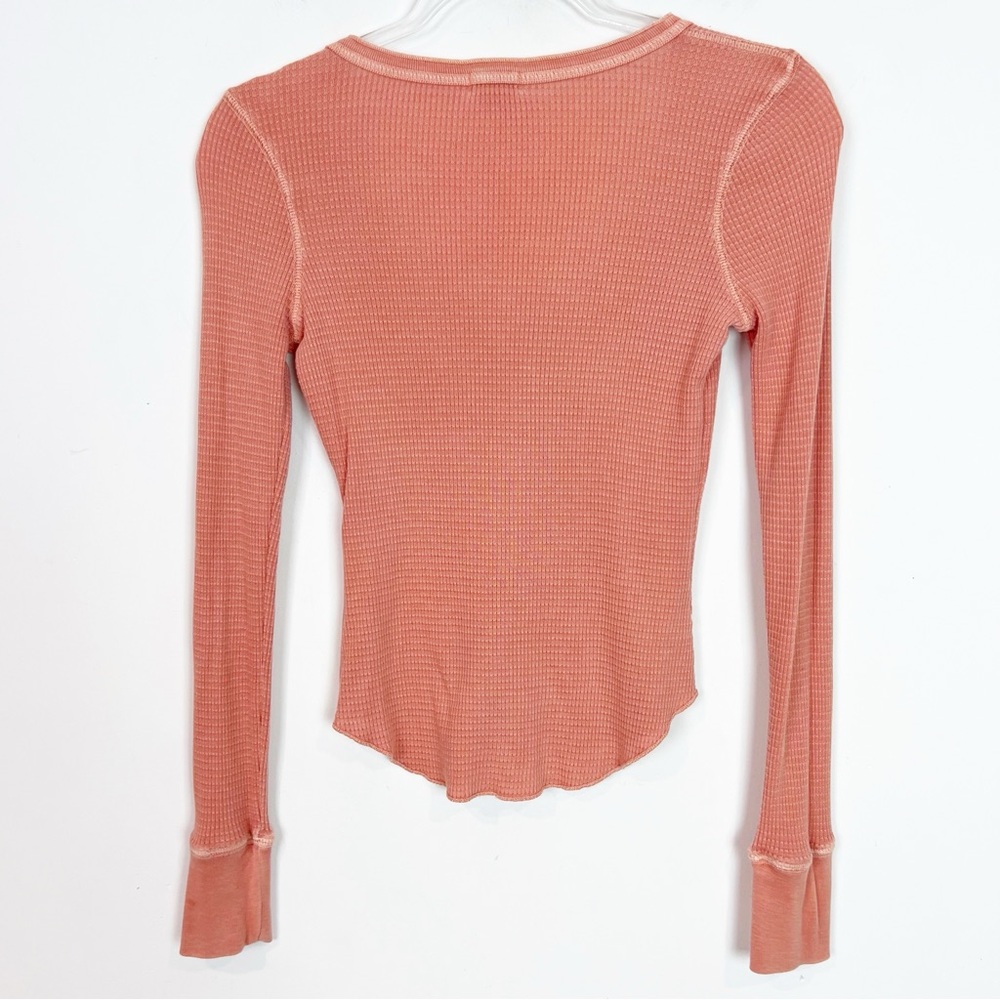 BILLABONG MY HENLEY ORANGE SCOOP HENLEY BUTTON NECKLINE THERMAL SHIRT SZ XS - Picture 4 of 6